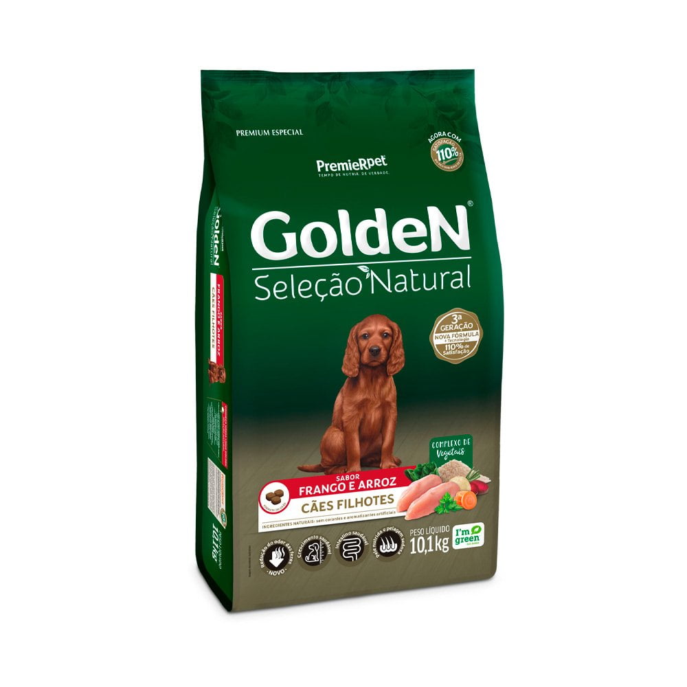 Ração Golden Seleção Natural Cães Filhotes Frango e Arroz - 10,1kg