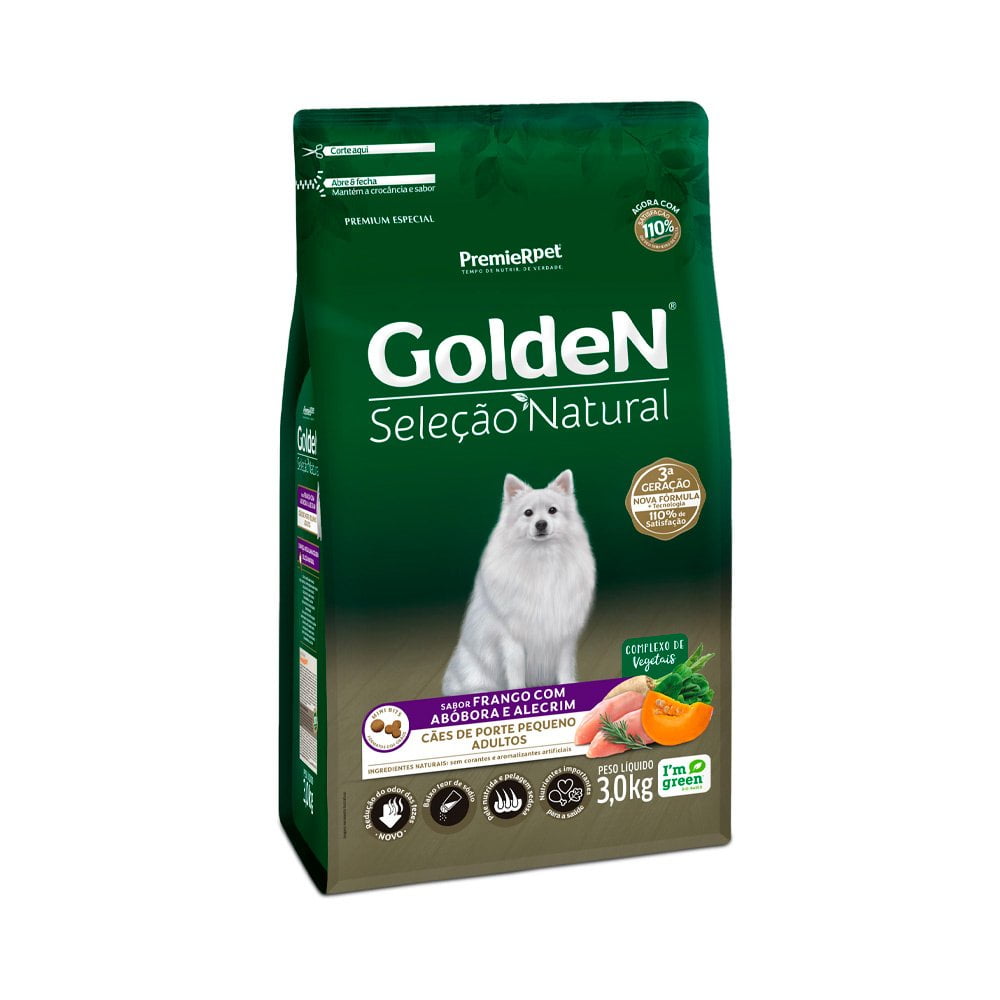 Ração Golden Seleção Natural Cães Adultos Porte Pequeno Frango com Abóbora e Alecrim - 3kg