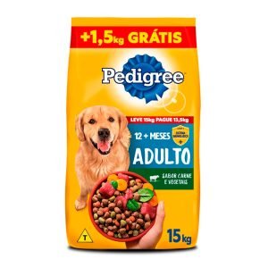 Ração Pedigree Cães Adultos Raças Médias e Grandes Carne e Vegetais Leve 15kg Pague 13,5kg