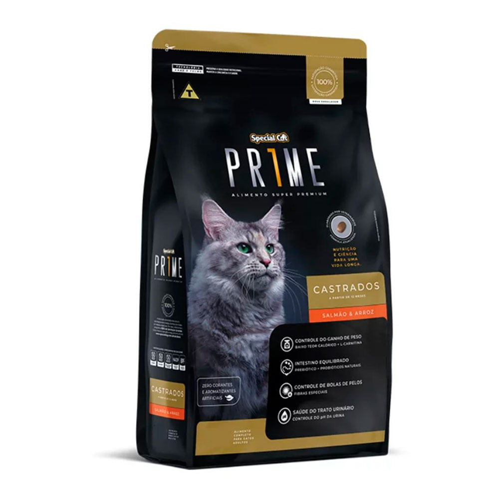 Ração Special Cat Prime Para Gatos Adultos Castrados Sabor Salmão e Arroz - 1kg