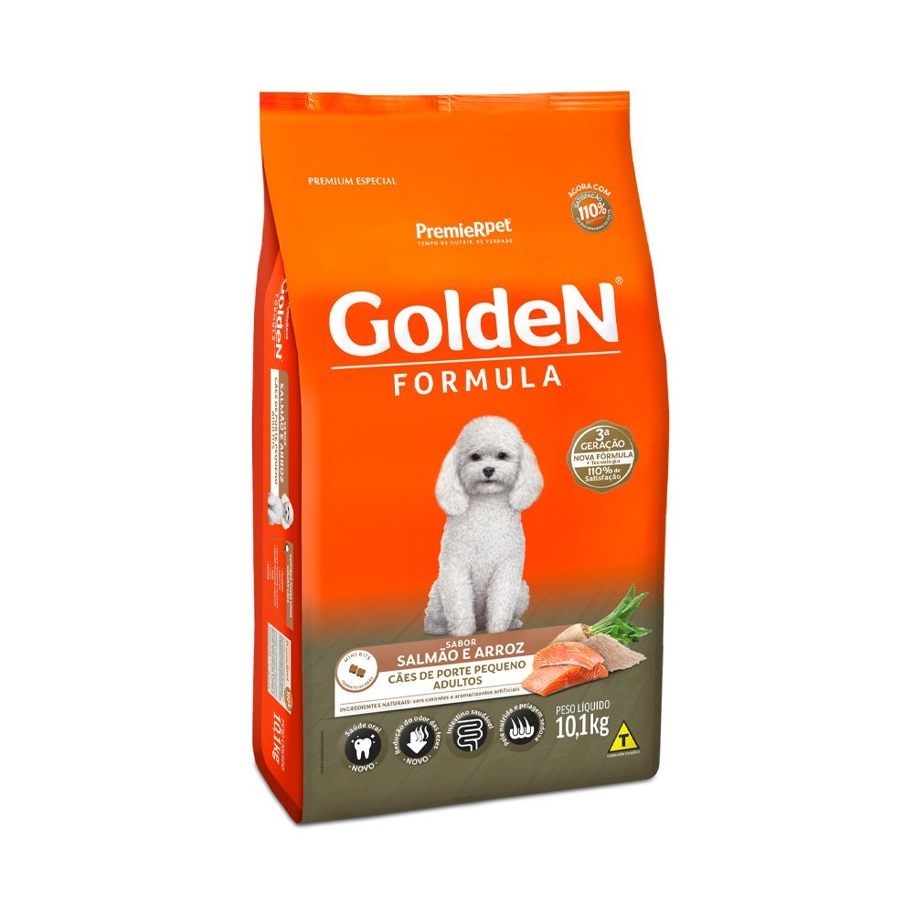 Ração Golden Fórmula Mini Bits Cães Adultos Porte Pequeno Salmão e Arroz - 10,1kg