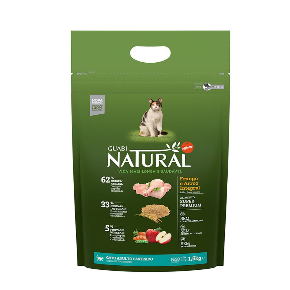 Ração Guabi Natural para Gatos Adultos Frango e Arroz Integral - 1,5kg