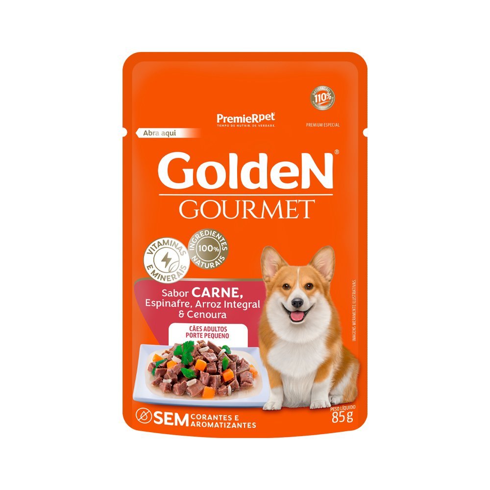 Ração Úmida Golden Gourmet Cães Adultos Pequeno Porte - Carne 85g