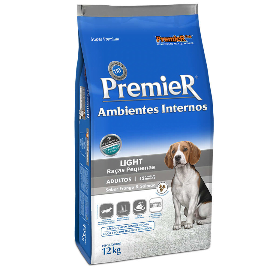 Ração Premier Pet Ambientes Internos Light para Cães Adultos de Raças Pequenas - 1kg