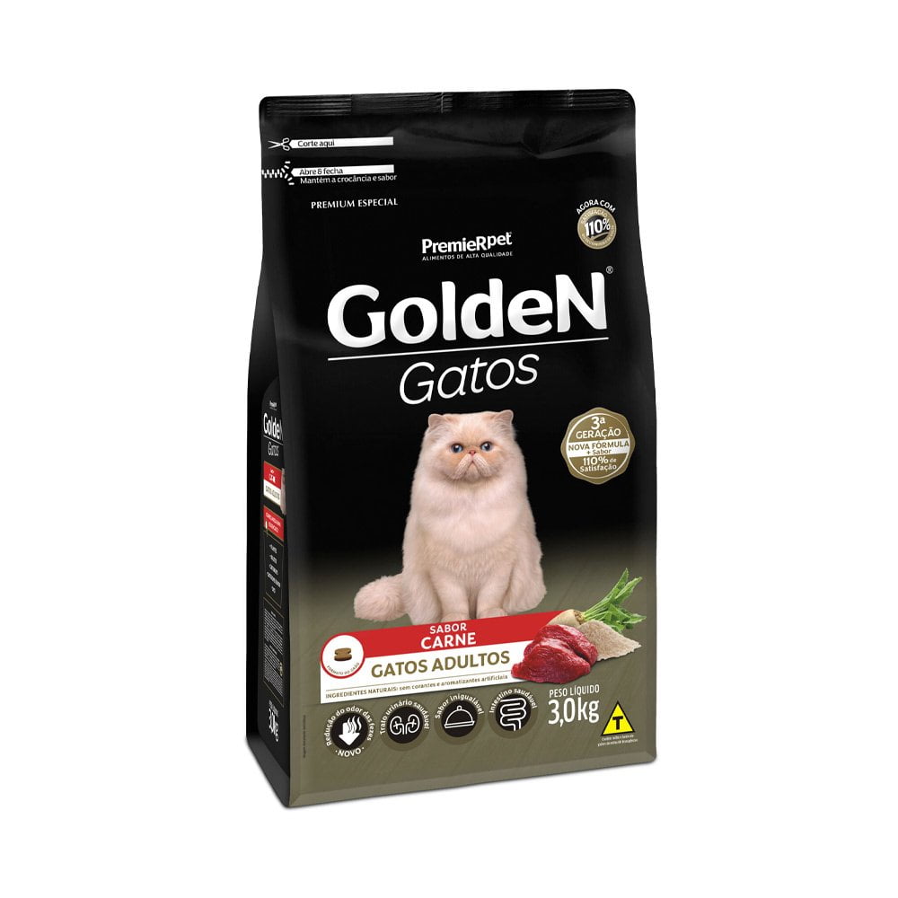 Ração Golden Gatos Adultos Carne - 3kg