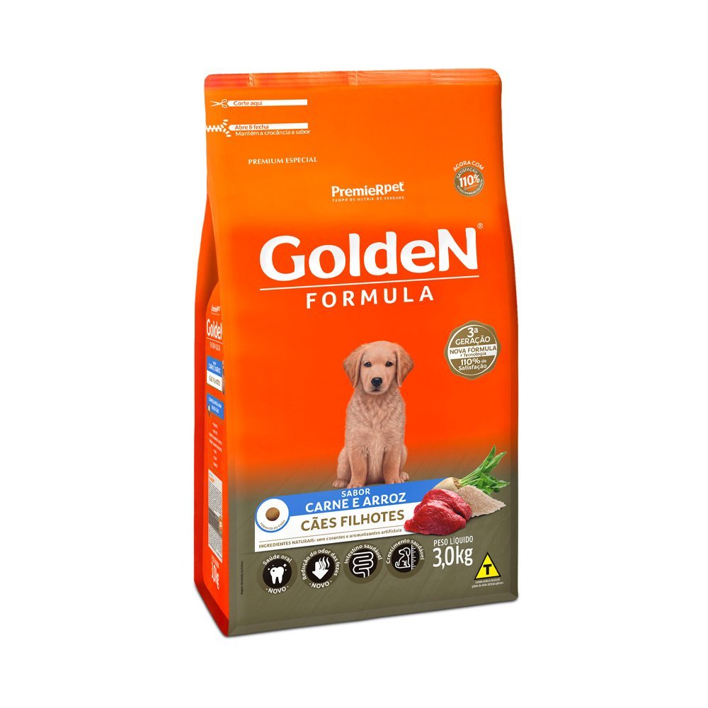 Ração Golden Fórmula para Cães Filhotes Carne e Arroz - 3kg