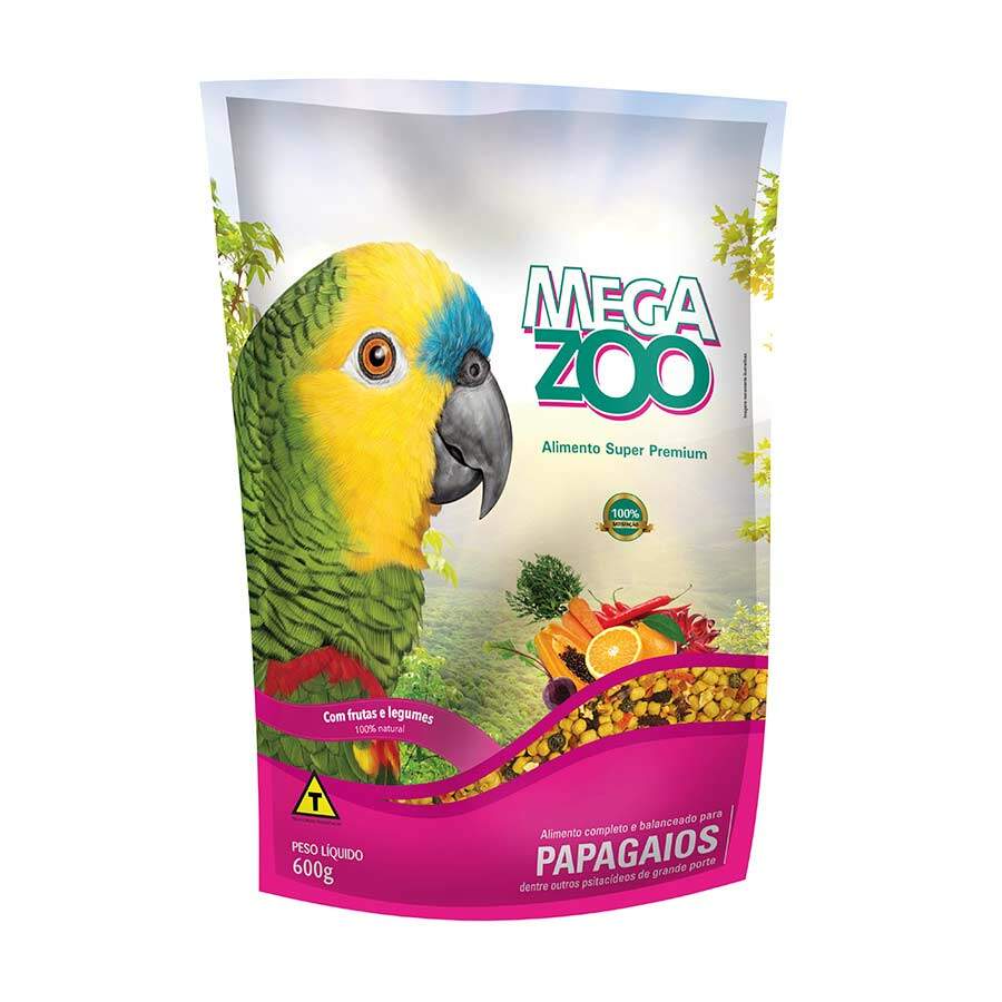 Ração Megazoo Extrusada para Papagaios - Frutas e Legumes 600g