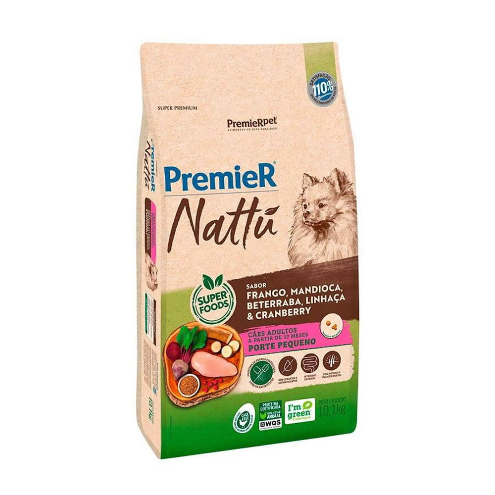 Ração Premier Nattu Cães Adultos Porte Pequeno Mandioca - 10,1kg