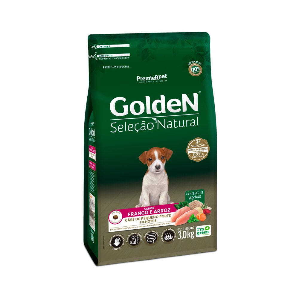 Ração Golden Seleção Natural Mini Bits Cães Filhotes Porte Pequeno Frango e Arroz - 3kg