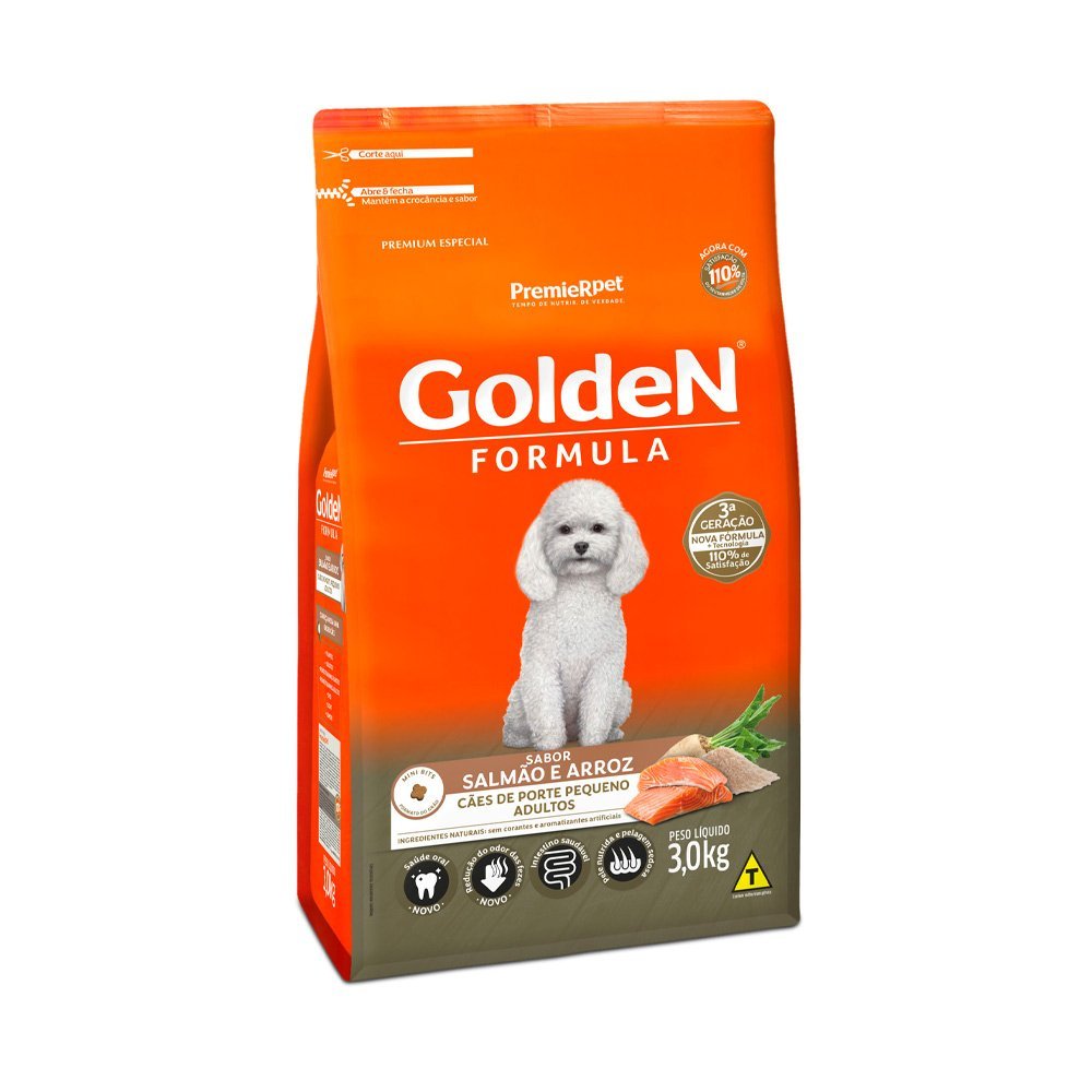 Ração Golden Fórmula Mini Bits Cães Adultos Porte Pequeno Salmão e Arroz - 3kg