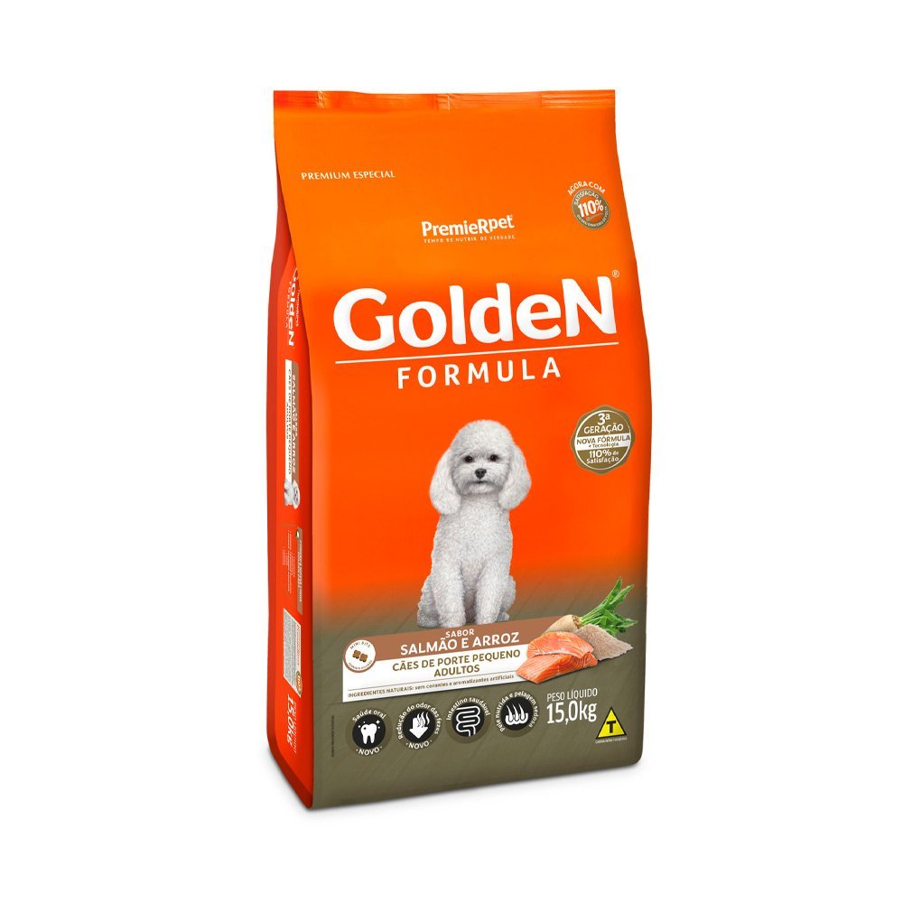 Ração Golden Fórmula Mini Bits Cães Adultos Porte Pequeno Salmão e Arroz - 15kg