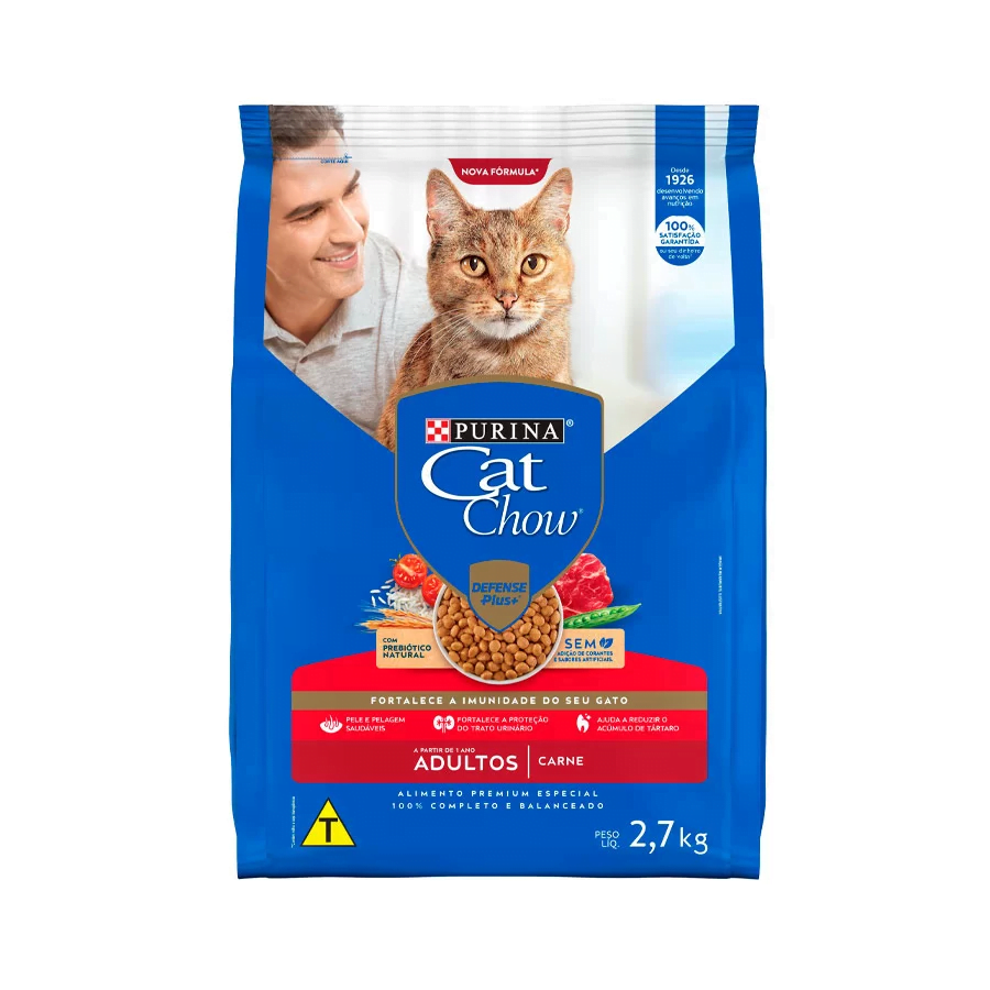 Ração Cat Chow Para Gatos Adultos - Carne 2,7kg