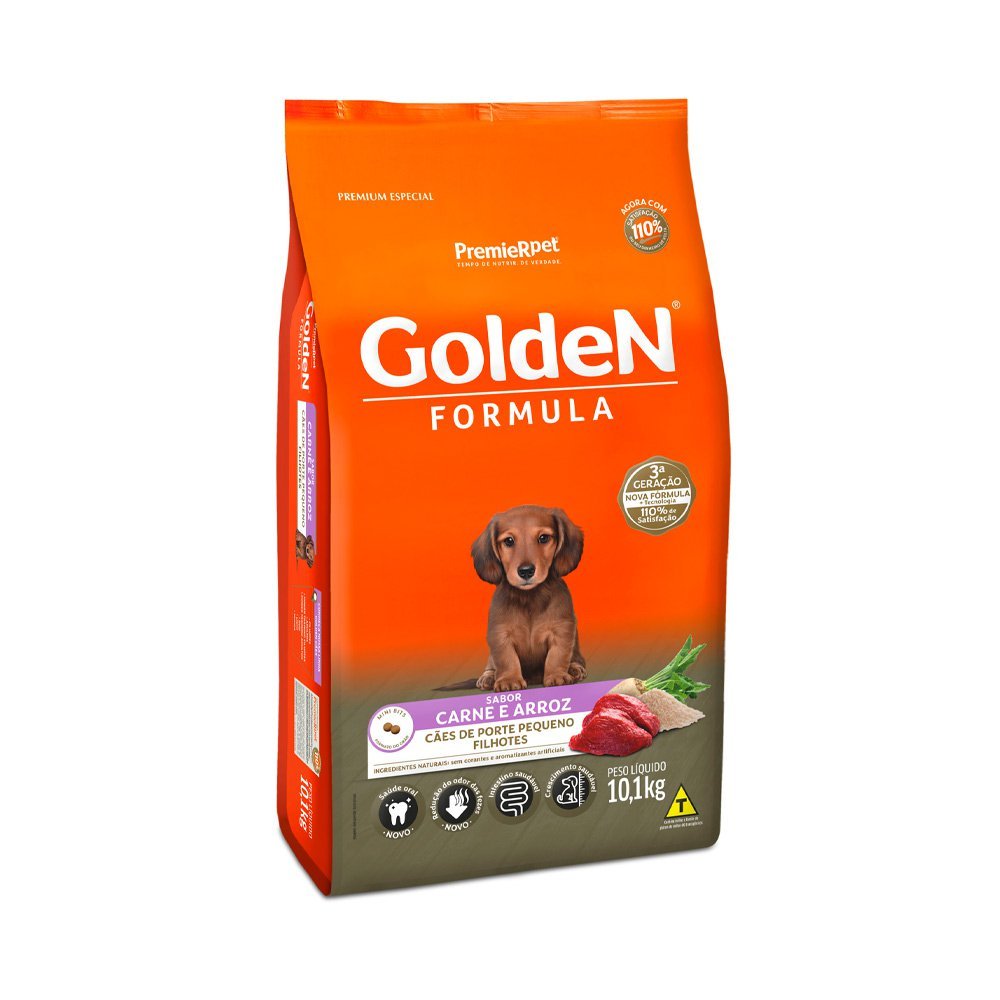 Ração Golden Fórmula Mini Bits Cães Filhotes Porte Pequeno Carne e Arroz - 10,1kg