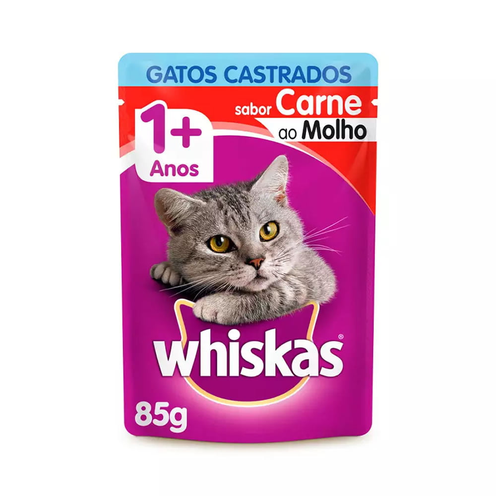 Ração Úmida Whiskas Sachê Gatos - Adultos Castrados Carne ao Molho 85g