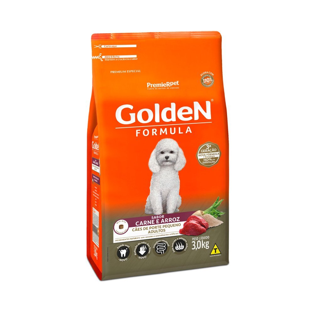Ração Golden Formula Mini Bits Cães Adultos Raças Pequenas Carne e Arroz - 3kg