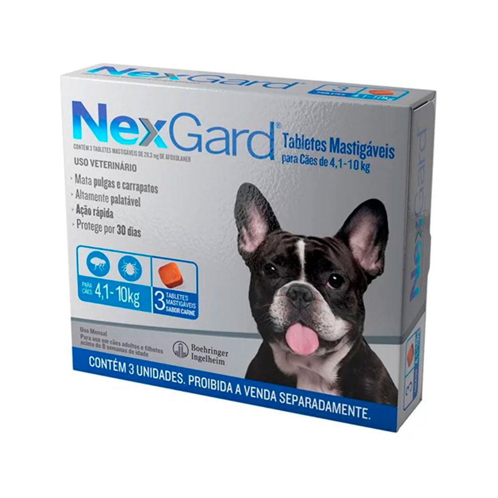 Nexgard Antipulgas e Carrapatos Para Cães 4,1 A 10kg - 3 Tabletes
