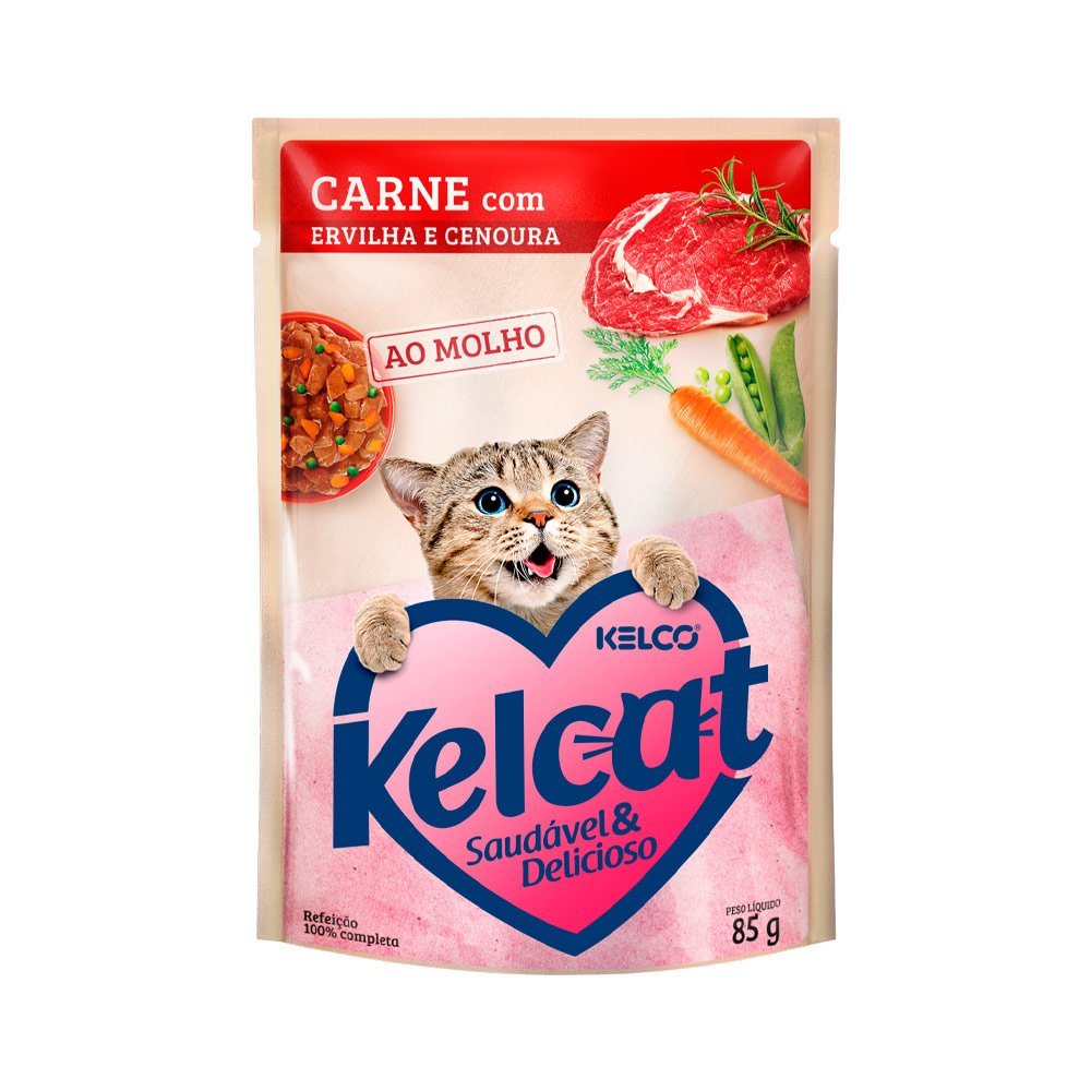 Ração Úmida Kelcat Real Food Para Gatos com Paladares Exigentes - Carne, Ervilha e Cenoura 85g
