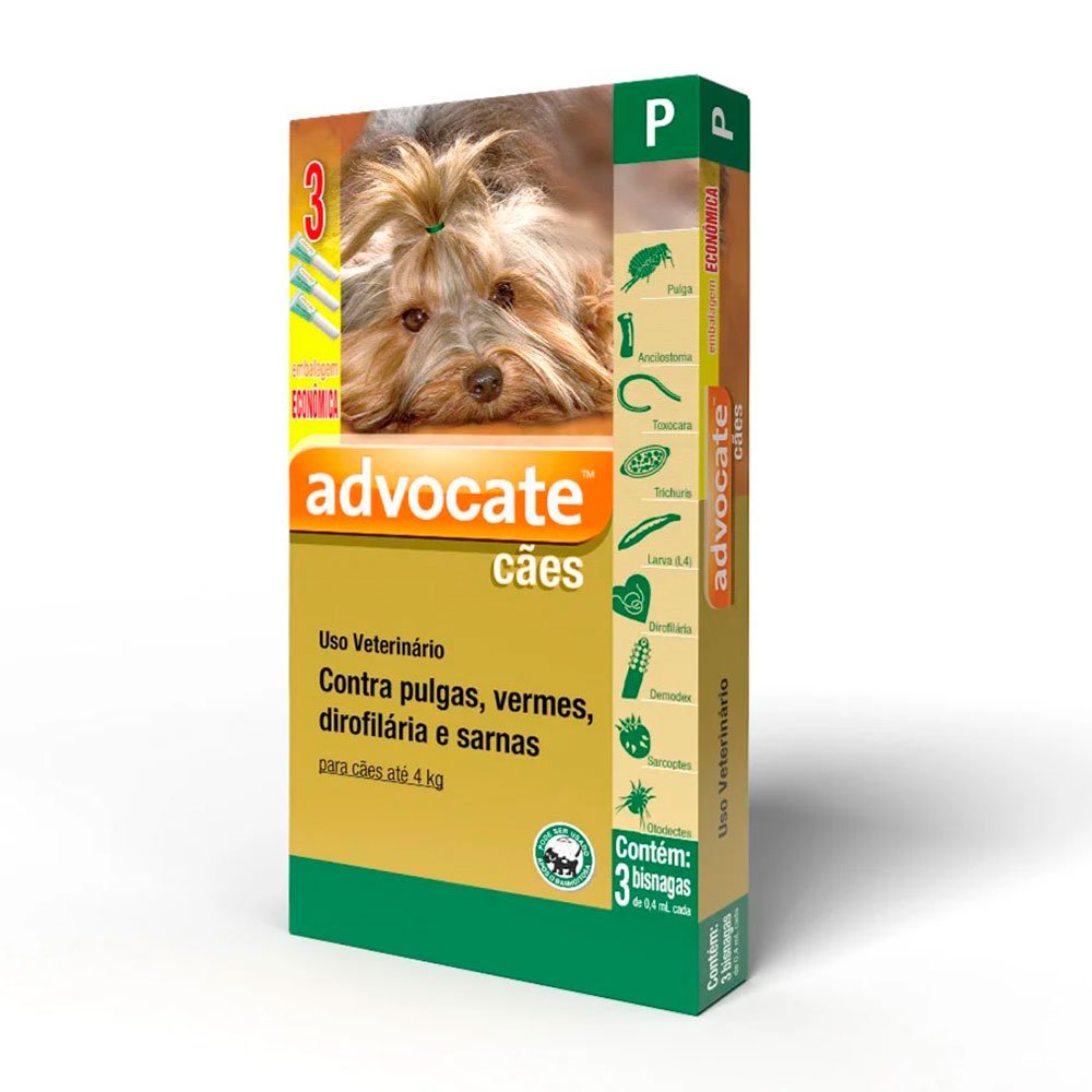 Antipulgas Advocate Para Cães Até 4kg 0,4mL - 3 Pipetas