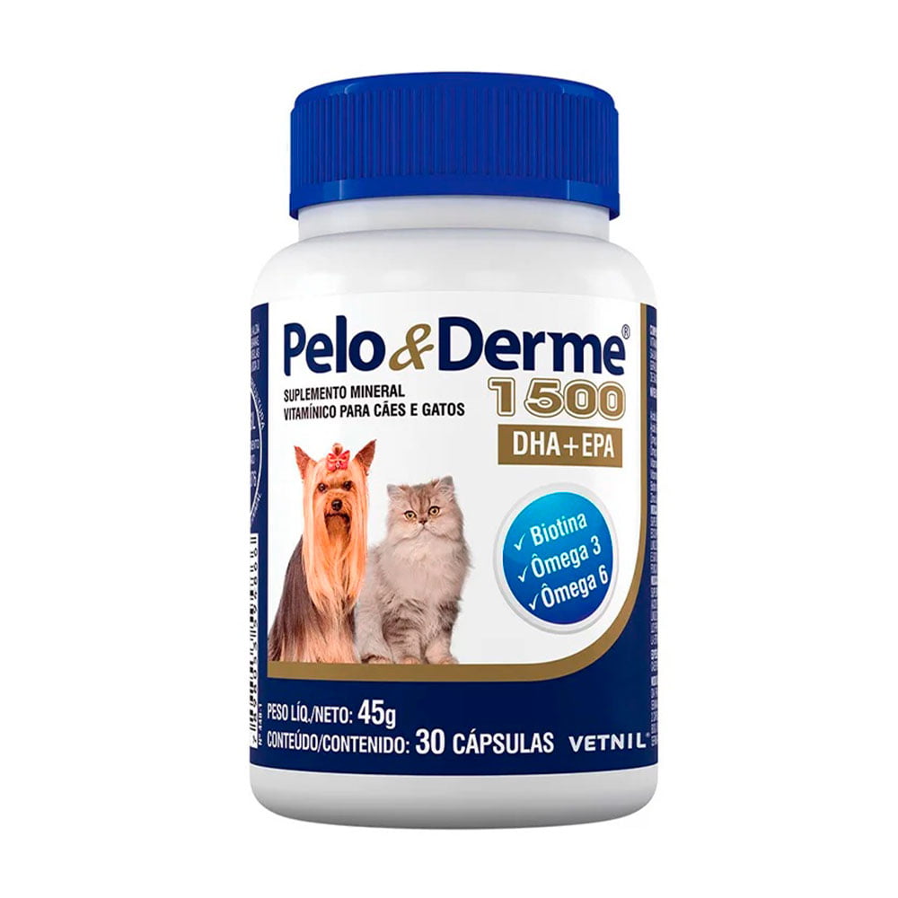 Suplemento Pelo & Derme 1500mg DHA+EPA Para Cães e Gatos Vetnil - 30 Cápsulas