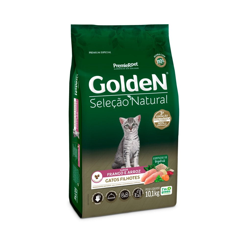 Ração Golden Seleção Natural Gatos Filhotes Frango e Arroz - 10kg