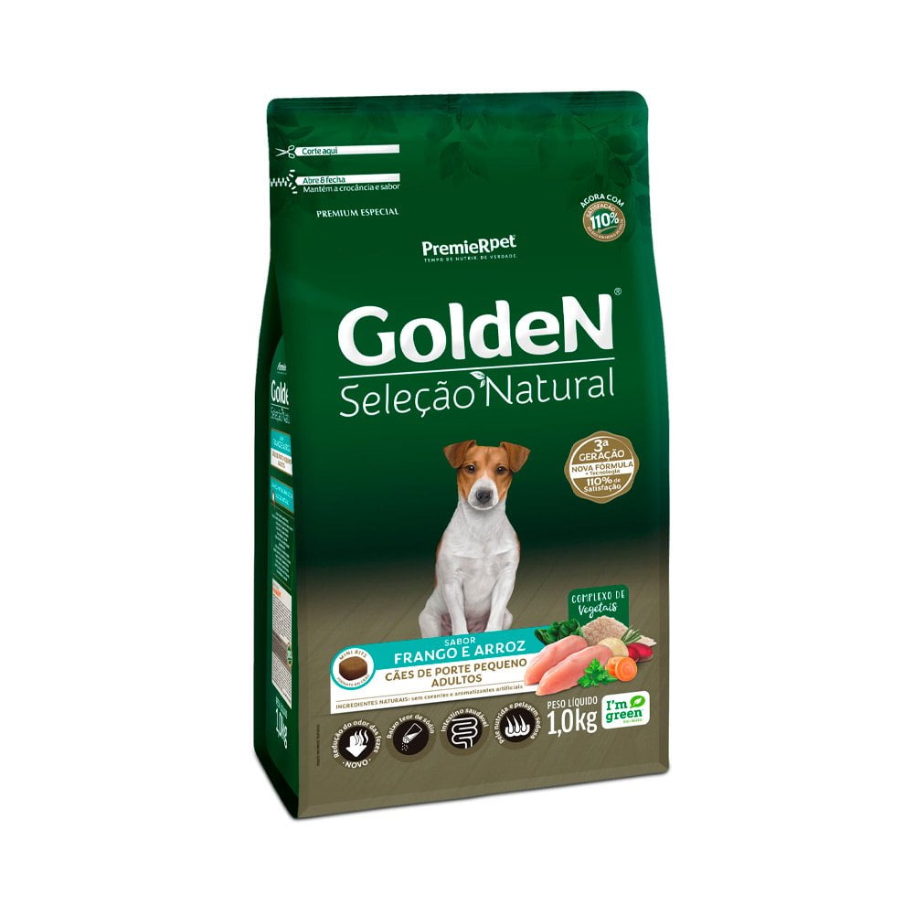 Ração Golden Seleção Natural Mini Bits Cães Adultos Porte Pequeno Frango e Arroz - 1kg