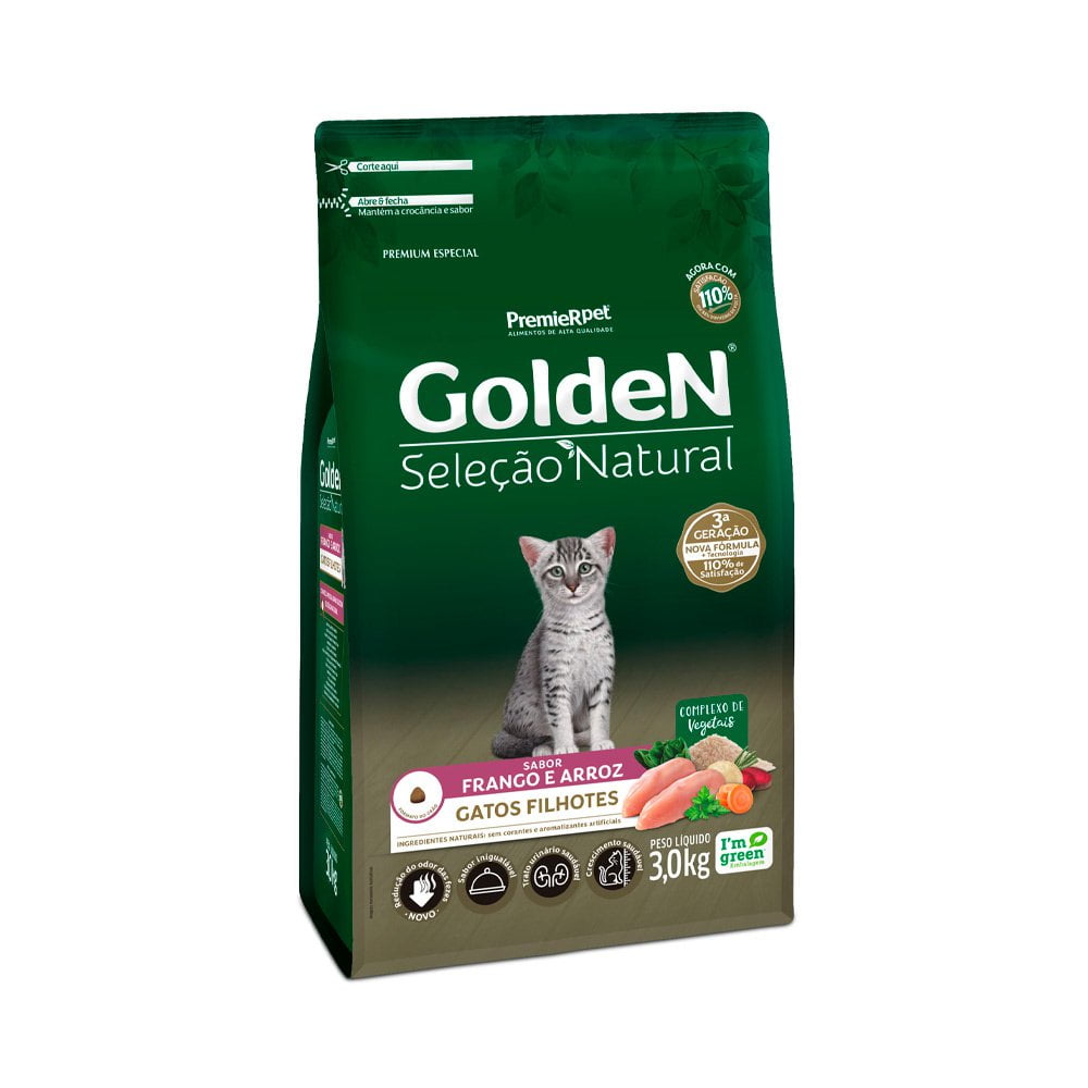 Ração Golden Seleção Natural Gatos Filhotes Frango e Arroz - 3kg