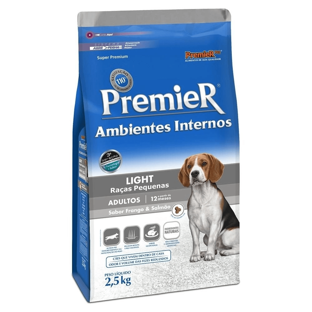 Ração Premier Pet Ambientes Internos Light para Cães Adultos de Raças Pequenas - 2,5kg