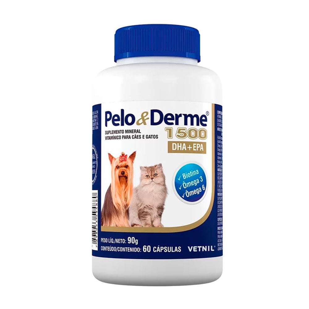 Suplemento Pelo & Derme 1500mg DHA+EPA Para Cães e Gatos Vetnil - 60 Cápsulas