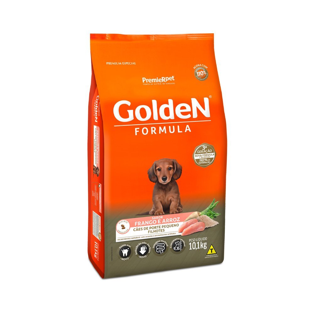 Ração Golden Fórmula Mini Bits Cães Filhotes Porte Pequeno Frango e Arroz - 10,1kg