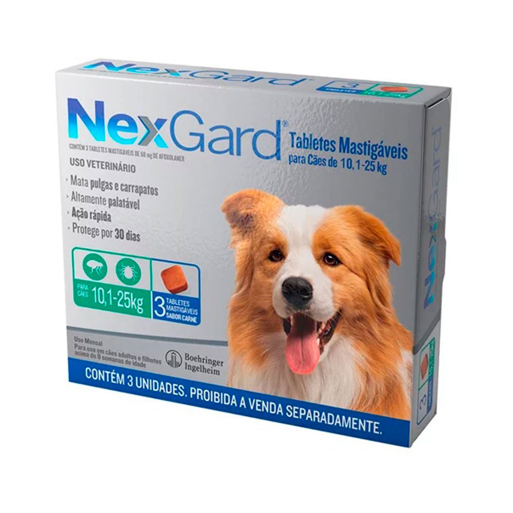 Nexgard Antipulgas e Carrapatos Para Cães 10,1 A 25kg - 3 Tabletes