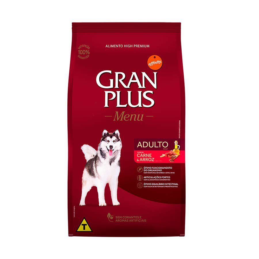 Ração GranPlus Menu Cães Adultos Porte Médio e Grande Carne e Arroz - 15kg