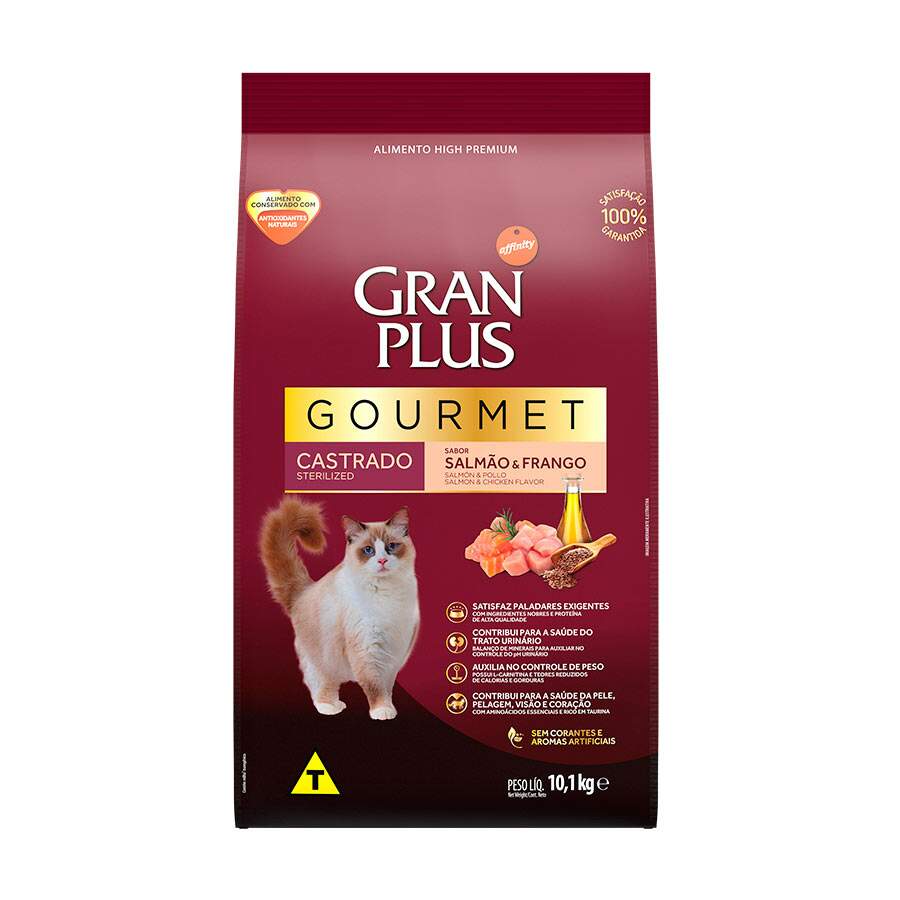 Ração Granplus Gourmet Para Gatos Castrados Sabor Salmão e Frango - 3kg