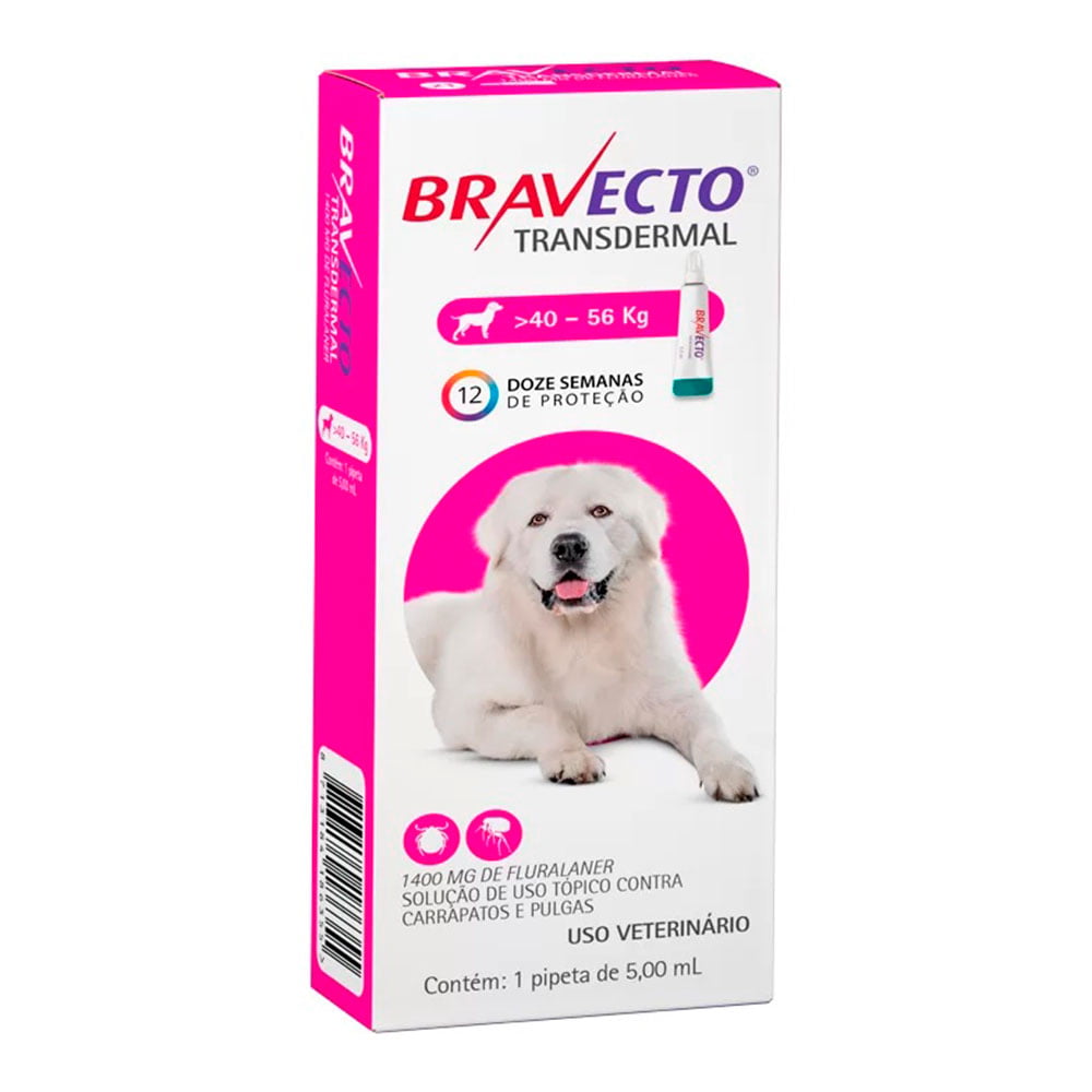 Bravecto Transdermal Antipulgas e Carrapatos MSD Para Cães 40 a 56kg -  Popular Pet