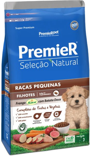 Ração Seleção Natural Premier Para Cães Filhotes Raças Pequenas Sabor Frango Com Batata Doce - 1kg
