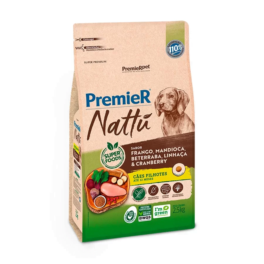 Ração Premier Nattu Para Cães Filhotes Sabor Mandioca - 2,5kg