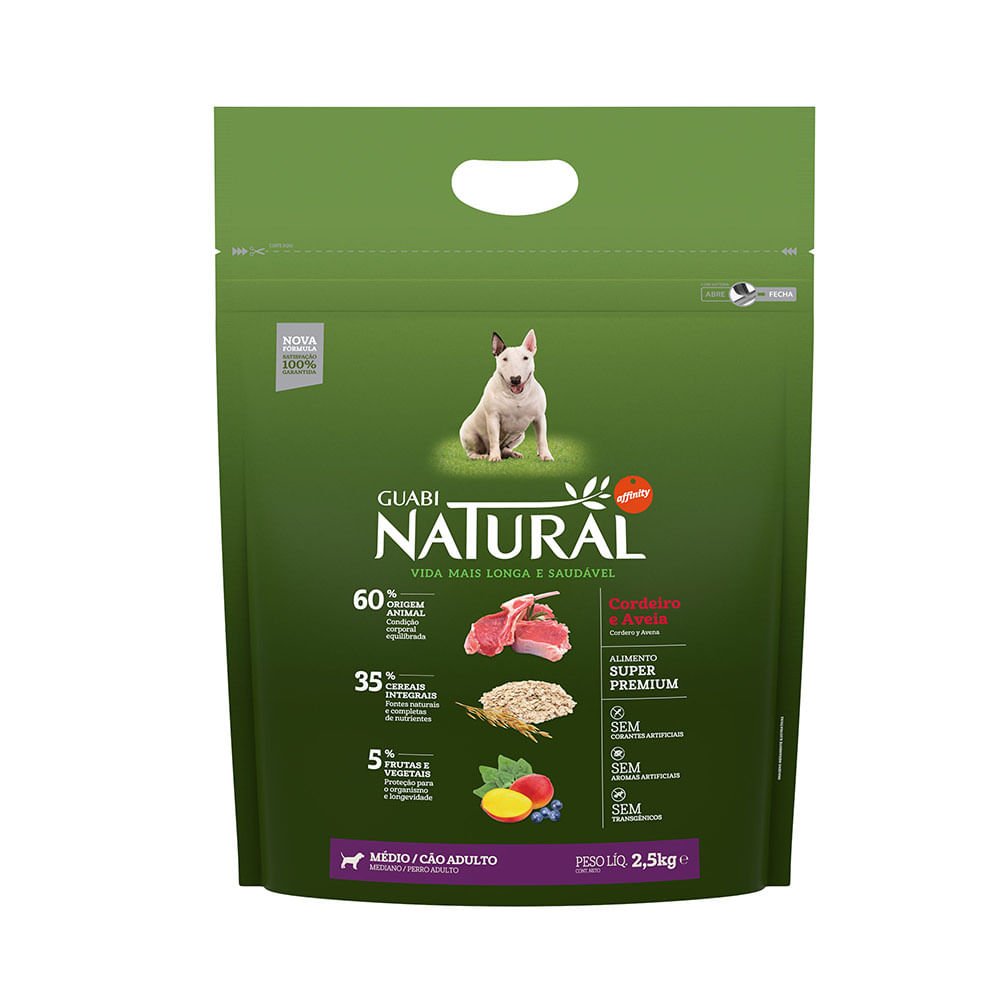 Guabi Natural Cães Adulto Raças Médias Cordeiro e Aveia - 2,5kg