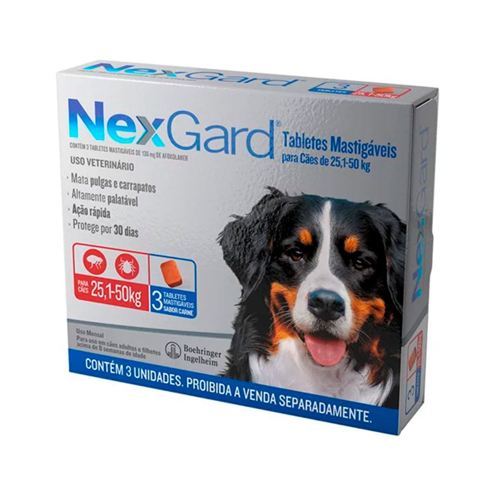 Nexgard Antipulgas e Carrapatos Para Cães 25,1 A 50kg - 3 Tabletes