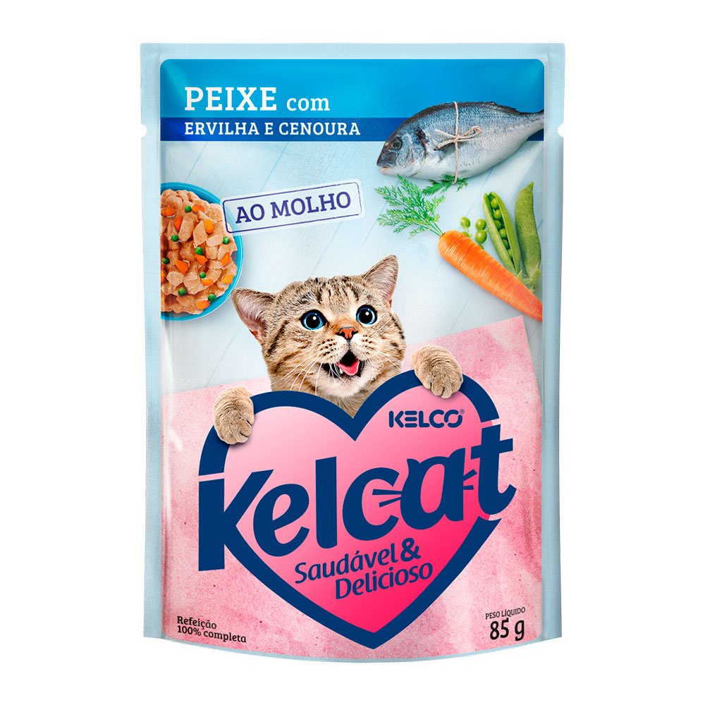 Ração Úmida Kelcat Real Food Para Gatos com Paladares Exigentes - Peixe, Ervilha e Cenoura 85g