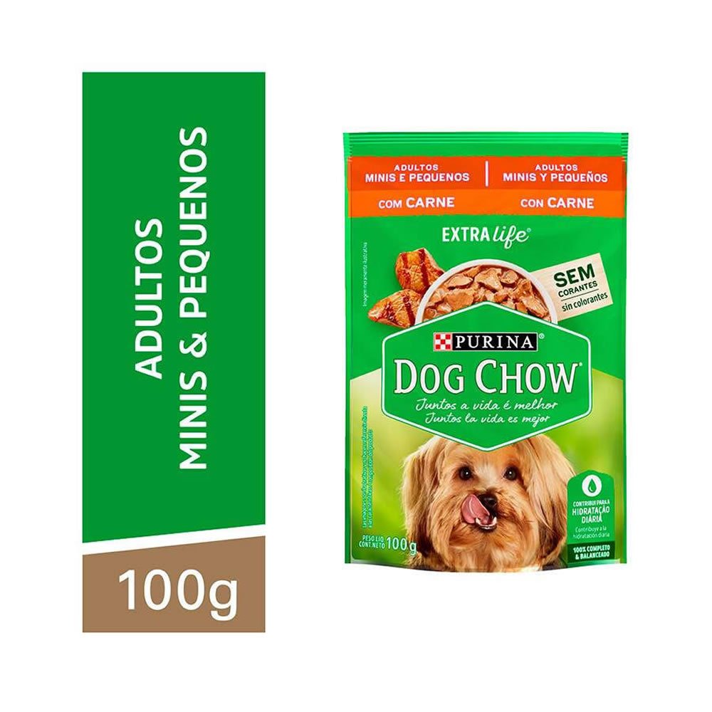 Ração Úmida Dog Chow Sabor para Cães Adultos de Raças Pequenas - Carne 100g