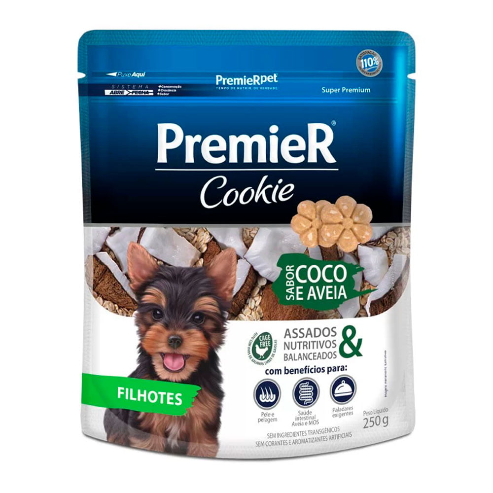 Biscoito Premier Cookie Para Cães Filhotes Porte Pequeno - Coco e Aveia 250g
