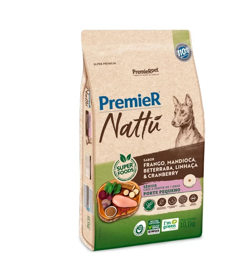 Ração Premier Nattu Cães Adultos Sênior Pequeno Porte Mandioca - 10,1kg