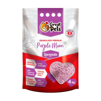 Granulado Higiênico de Bentonita Purple Moon Para Gatos Great Pets Premium Lavanda 4kg