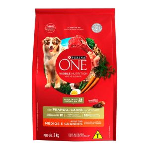 Ração One Para Cães Adultos Raças Médias e Grandes Sabor Frango e Carne 2kg