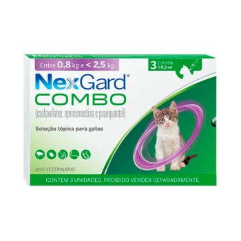 Nexgard Combo Antipulgas, Sarna e Vermífugo Para Gatos até 2,5kg 3 Aplicadores