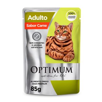 Ração Úmida Optimum Sachê Para Gatos Adultos Sabor Carne 85g