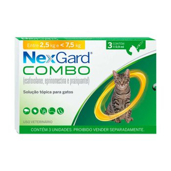 Nexgard Combo Antipulgas, Sarna e Vermífugo Para Gatos 2,5kg a 7,5kg 3 Aplicadores