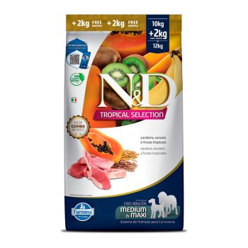 Ração Farmina N&D Tropical Selection Para Cães Adultos Raças Médias e Grande Cordeiro, Cereais e Frutas Tropicais 10kg + 2kg