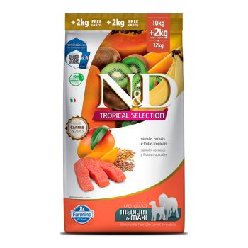 Ração Farmina N&D Tropical Selection Para Cães Adultos Raças Médias e Grande Salmão, Cereais e Frutas Tropicais 10kg + 2kg