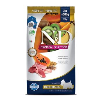 Ração Farmina N&D Tropical Selection Para Cães Adultos Raças Mini Cordeiro, Cereais e Frutas Tropicais 2kg + 500g