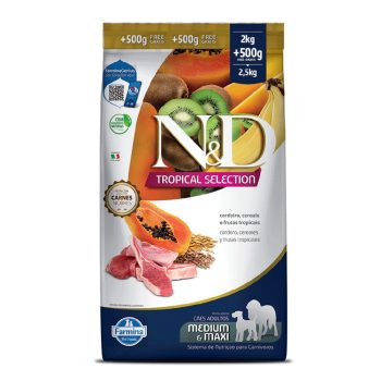 Ração Farmina N&D Tropical Selection Para Cães Adultos Raças Médias e Grande Cordeiro, Cereais e Frutas Tropicais 2kg + 500g